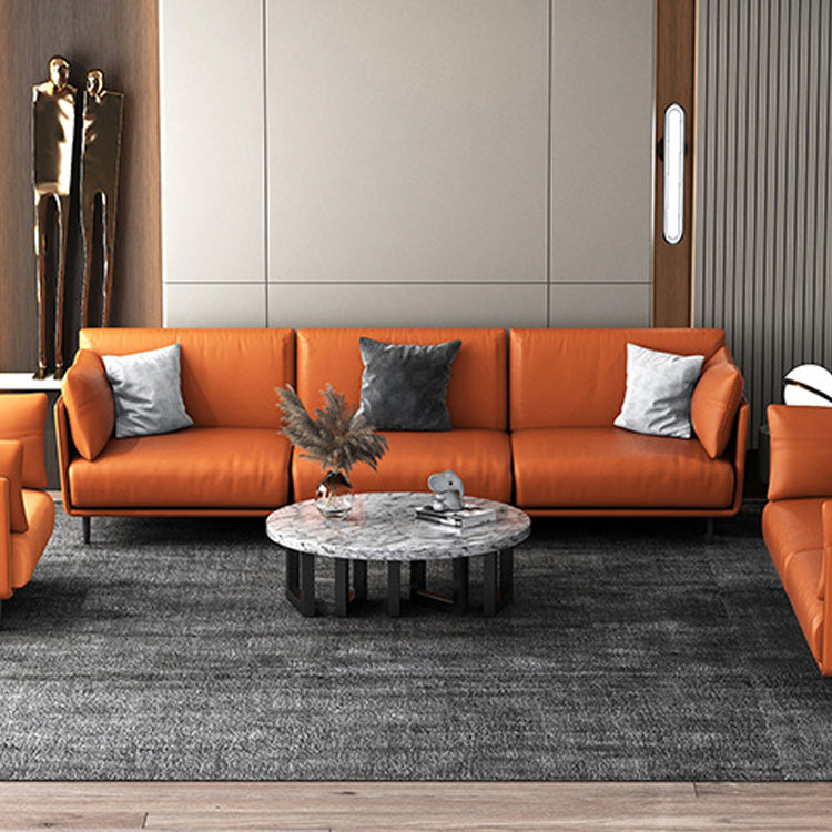 Standard Faux Leather Sofa Modern Pillow Top Arm Sofa in Orange