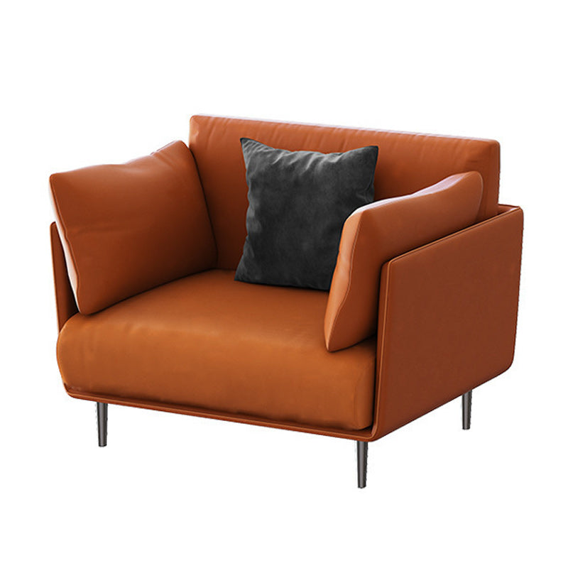 Standard Faux Leather Sofa Modern Pillow Top Arm Sofa in Orange