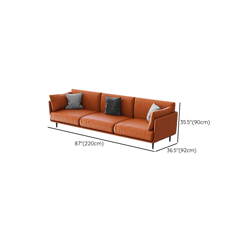 Standard Faux Leather Sofa Modern Pillow Top Arm Sofa in Orange