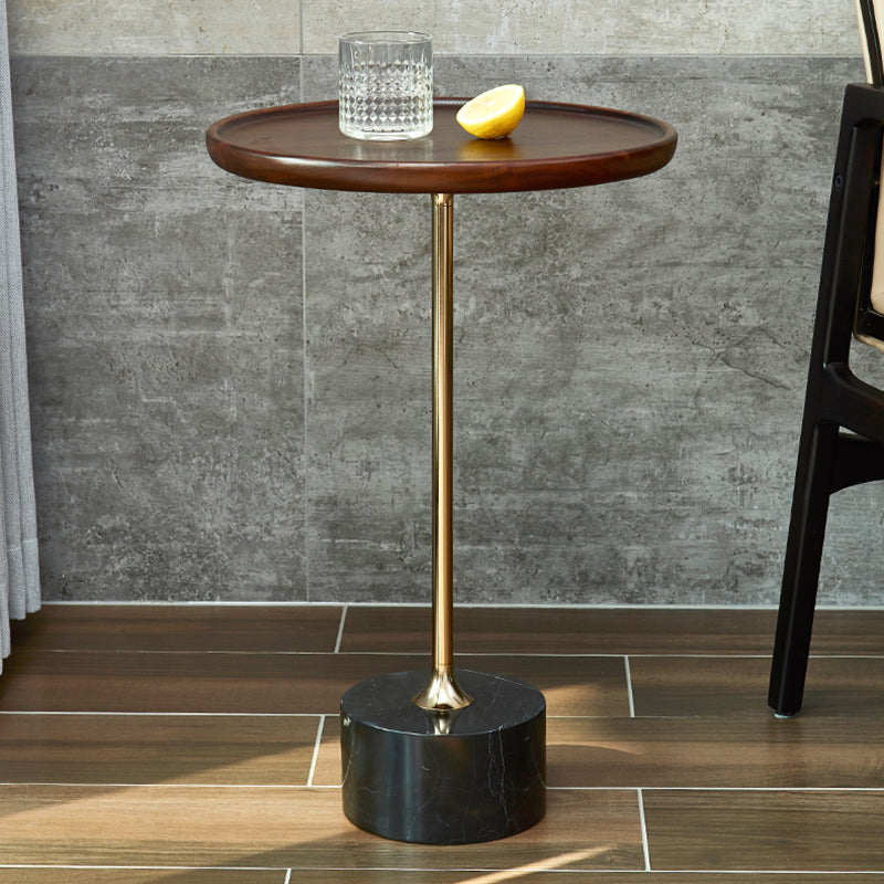 Contemporary Wood Round Top Side Table Marble Pedestal End Table