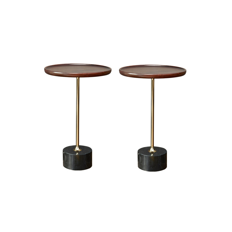 Contemporary Wood Round Top Side Table Marble Pedestal End Table