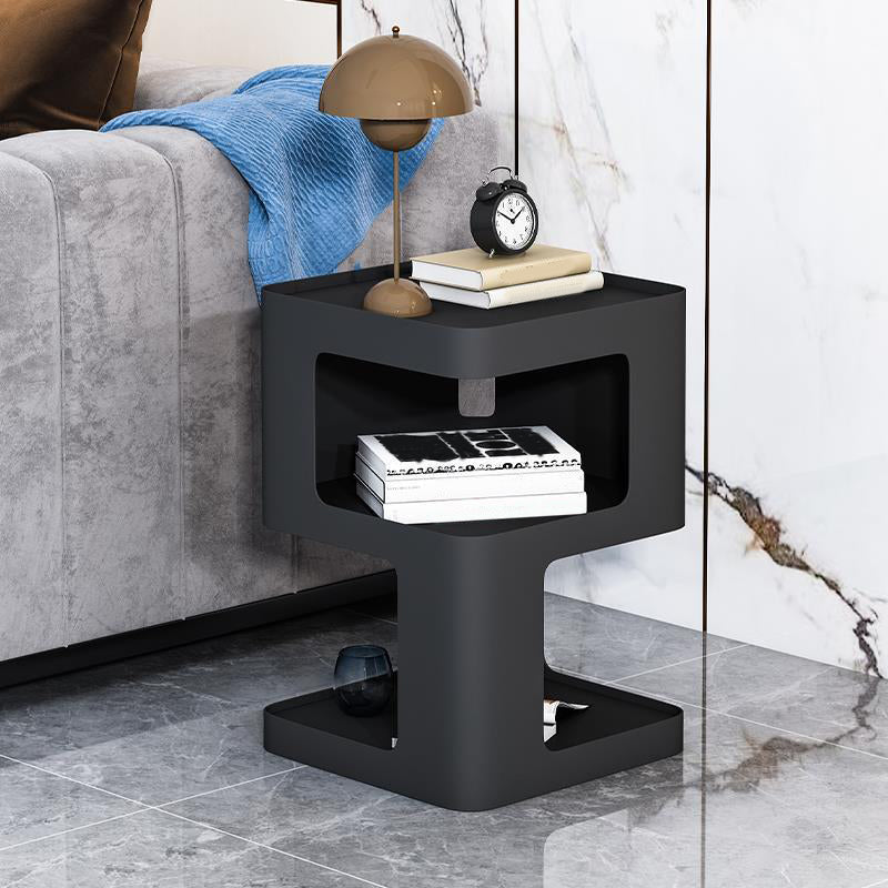Metal Abstract Base End Table 21.65" Tall Square Top Side Table with Storage