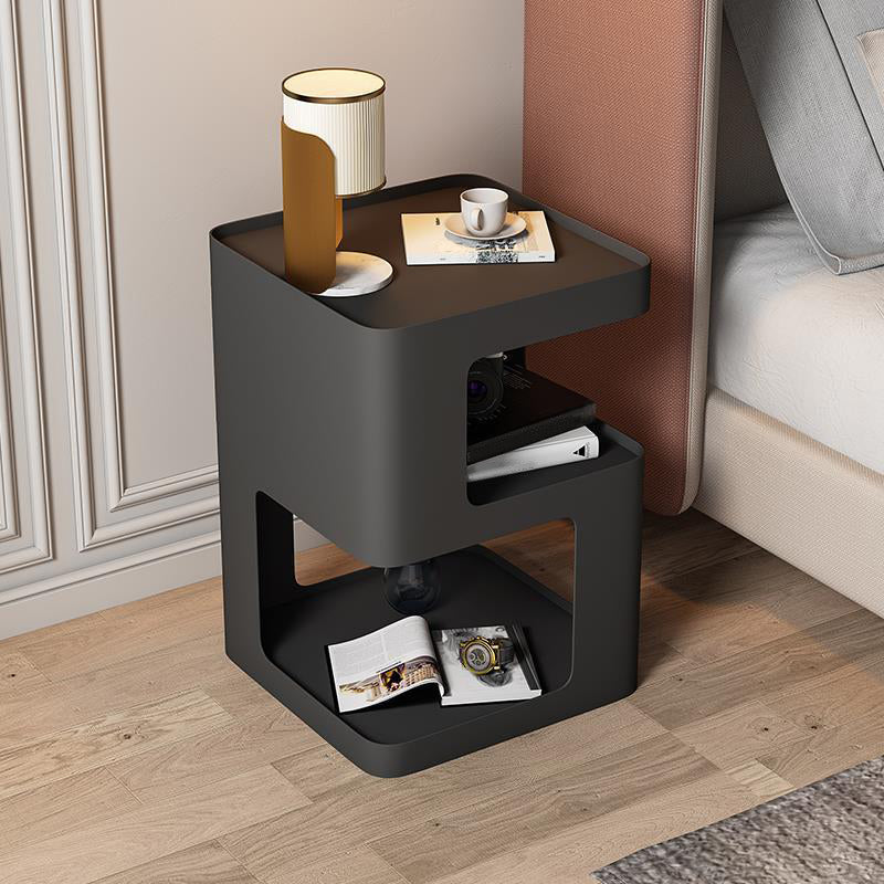 Metal Abstract Base End Table 21.65" Tall Square Top Side Table with Storage