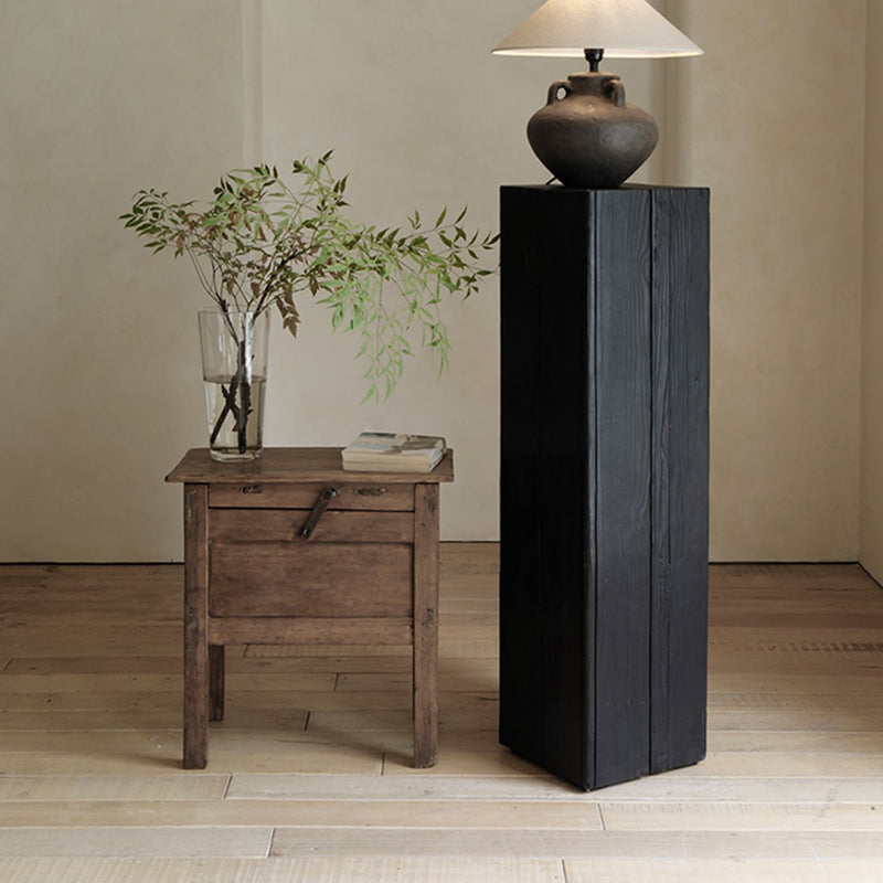 Solid Wood Block Side Table Square End Table, 11.8 inch Wide in Black
