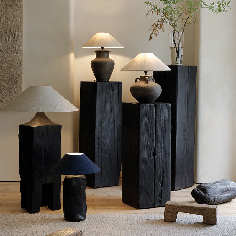Solid Wood Block Side Table Square End Table, 11.8 inch Wide in Black