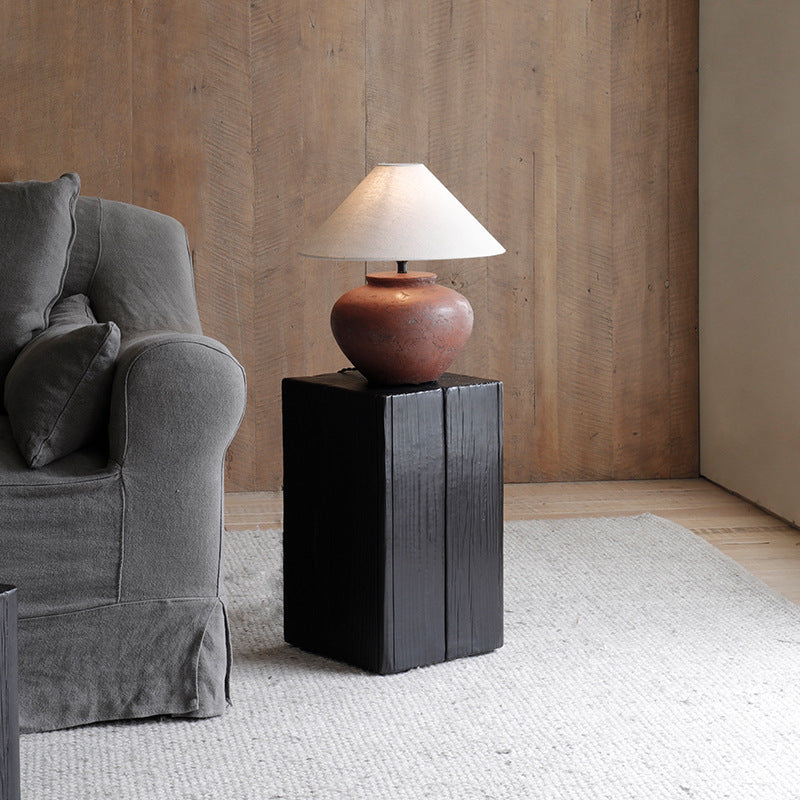 Solid Wood Block Side Table Square End Table, 11.8 inch Wide in Black