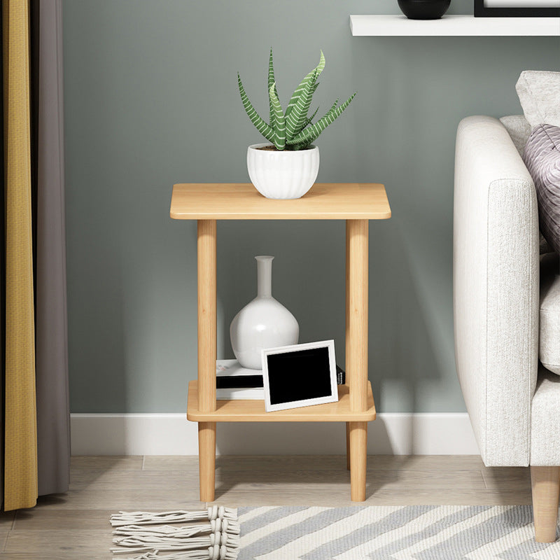 Modern Wood Side Table 20.86" Tall 4 Legs End Table with Shelf