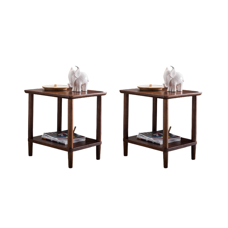 Contemporary Wood End Table Rectangular 4 Legs Side Table with Storage Shelf
