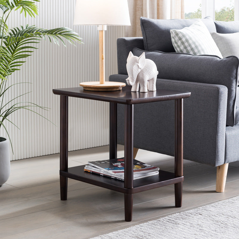 Contemporary Wood End Table Rectangular 4 Legs Side Table with Storage Shelf