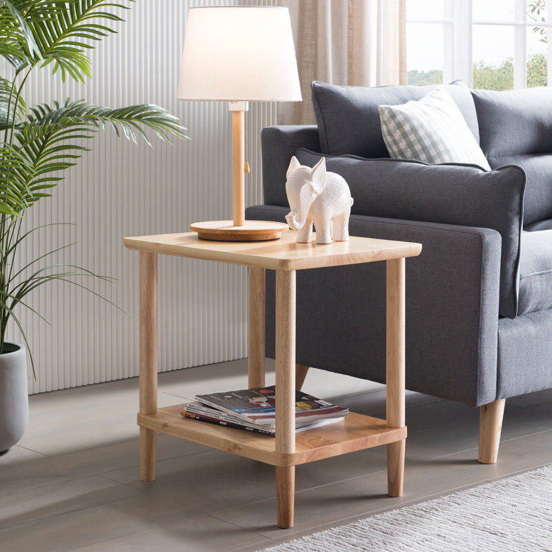 Contemporary Wood End Table Rectangular 4 Legs Side Table with Storage Shelf