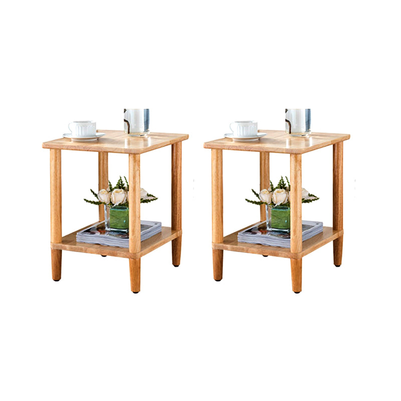Contemporary Wood End Table Rectangular 4 Legs Side Table with Storage Shelf