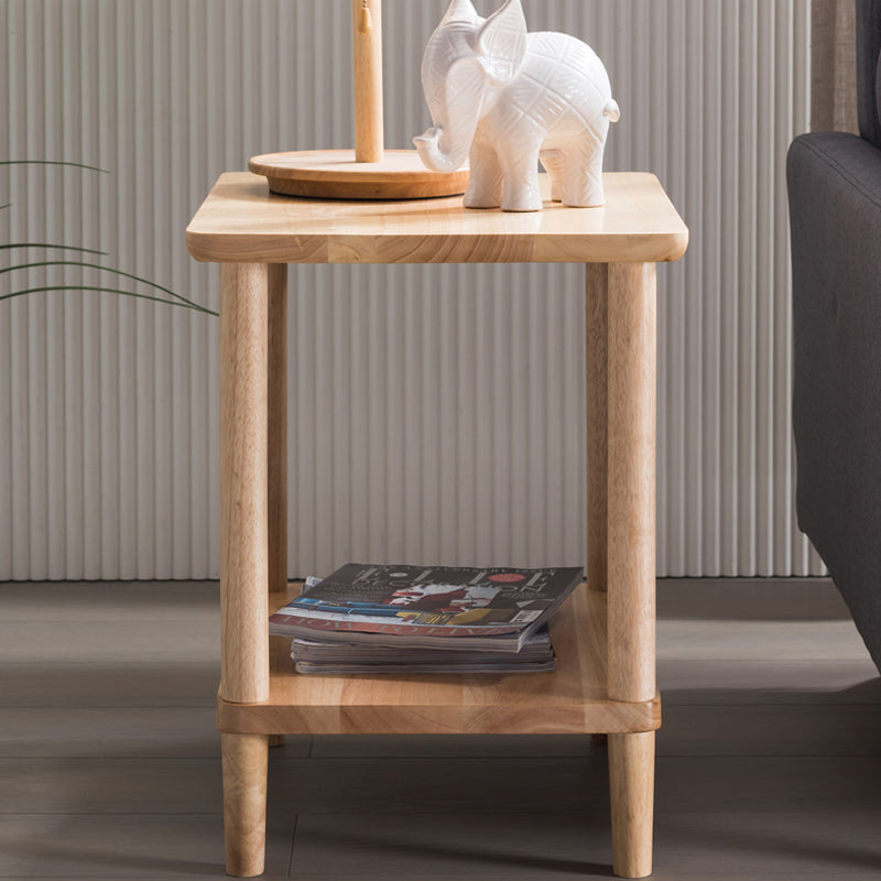Contemporary Wood End Table Rectangular 4 Legs Side Table with Storage Shelf