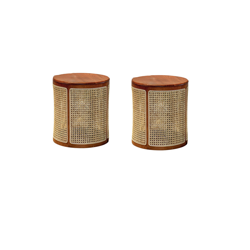 18.11" Tall Wood Round Top Side Table Drum Base End Table with Storage