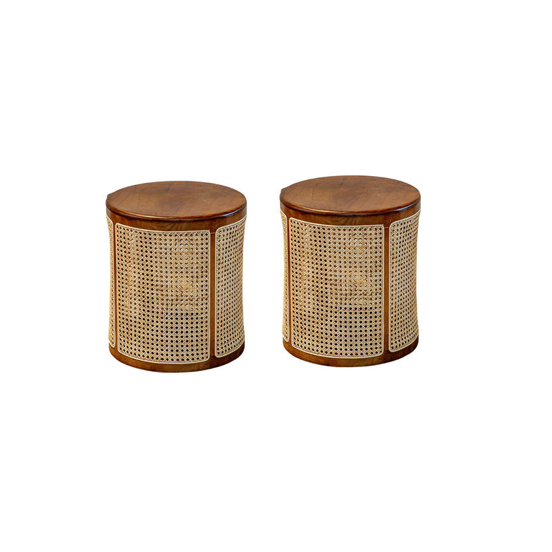 18.11" Tall Wood Round Top Side Table Drum Base End Table with Storage