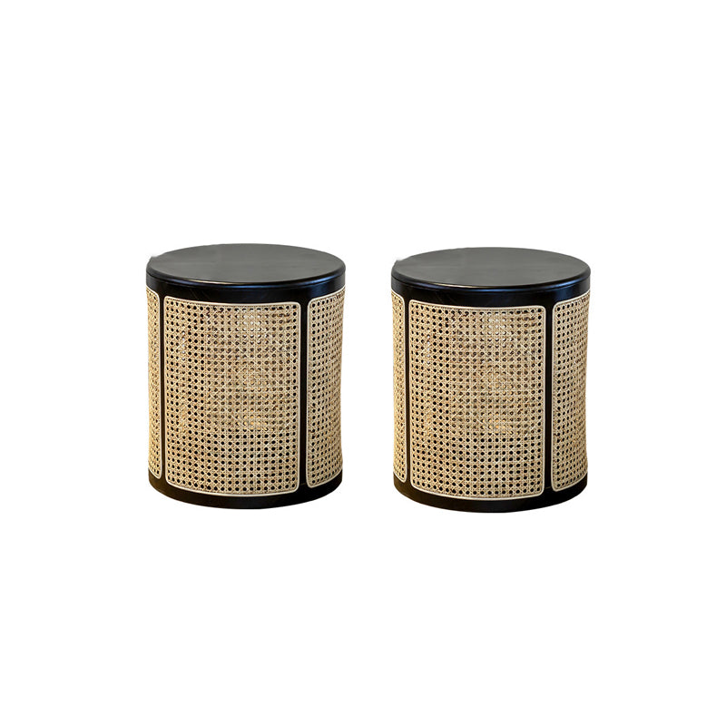 18.11" Tall Wood Round Top Side Table Drum Base End Table with Storage