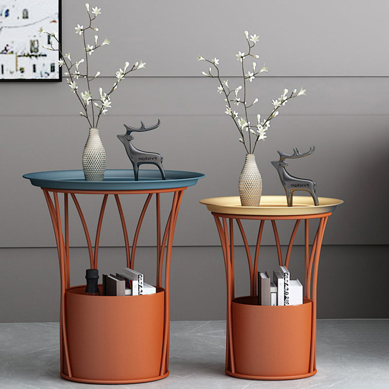 Round Tray Top Side End Table Metal Pedestal Side Table with Storage