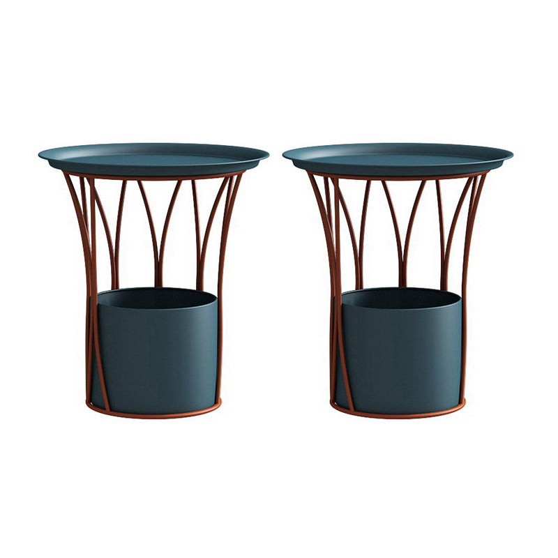 Round Tray Top Side End Table Metal Pedestal Side Table with Storage