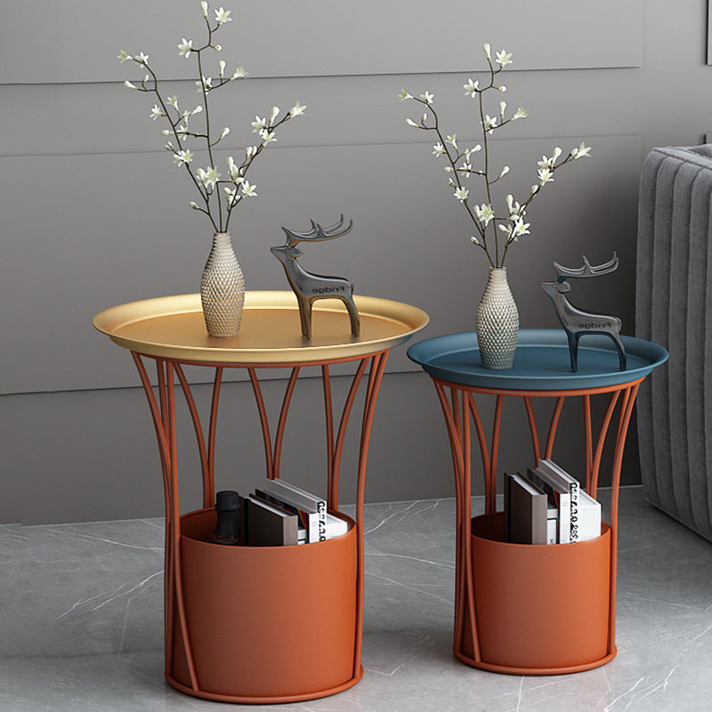 Round Tray Top Side End Table Metal Pedestal Side Table with Storage