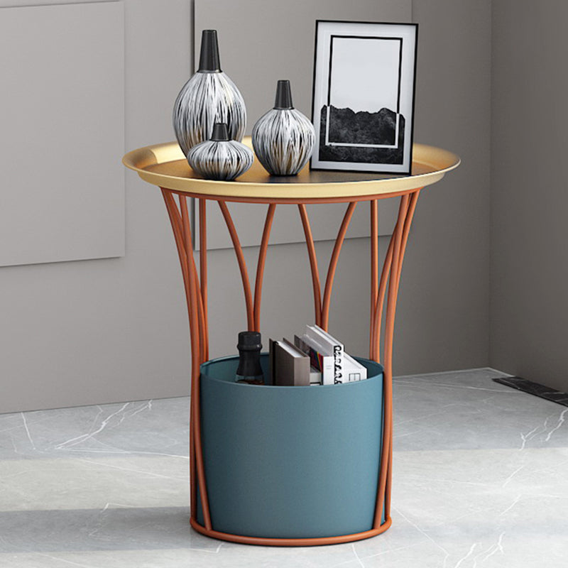 Round Tray Top Side End Table Metal Pedestal Side Table with Storage