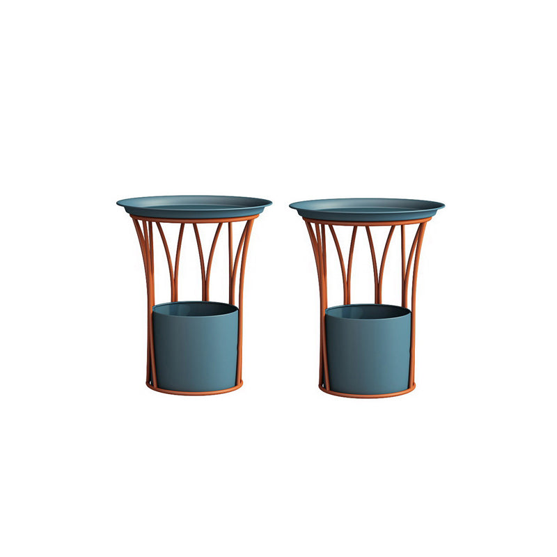 Round Tray Top Side End Table Metal Pedestal Side Table with Storage