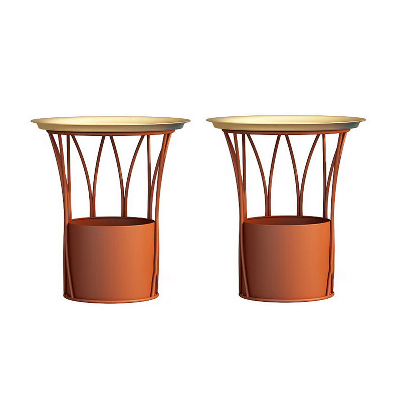 Round Tray Top Side End Table Metal Pedestal Side Table with Storage