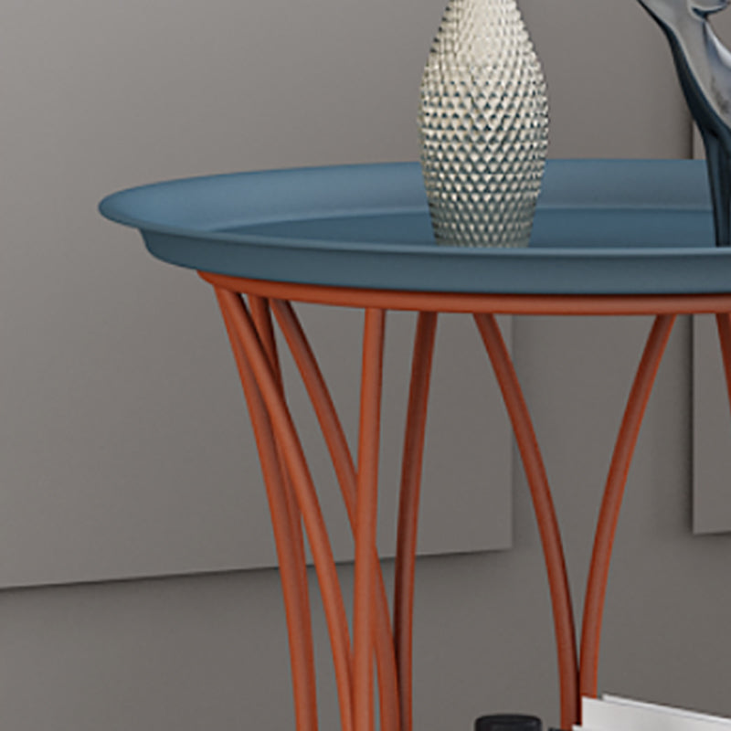 Round Tray Top Side End Table Metal Pedestal Side Table with Storage