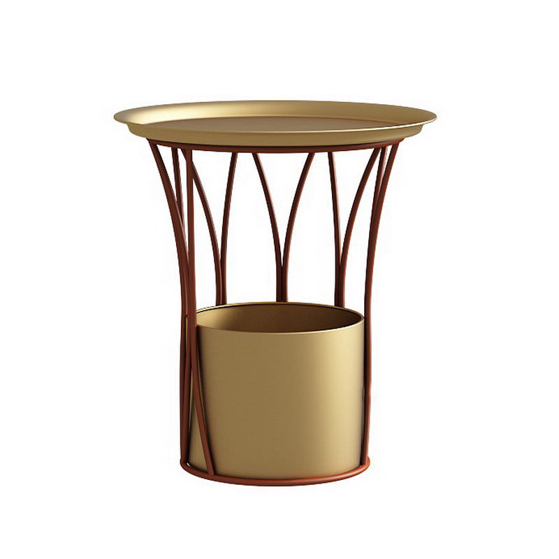 Round Tray Top Side End Table Metal Pedestal Side Table with Storage