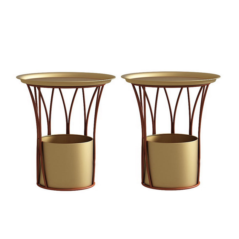 Round Tray Top Side End Table Metal Pedestal Side Table with Storage