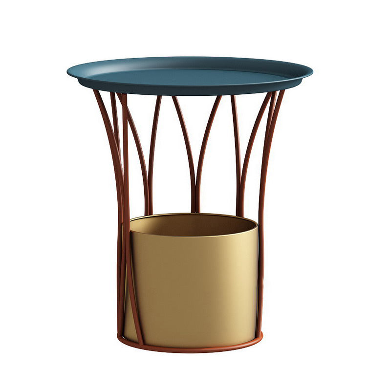 Round Tray Top Side End Table Metal Pedestal Side Table with Storage