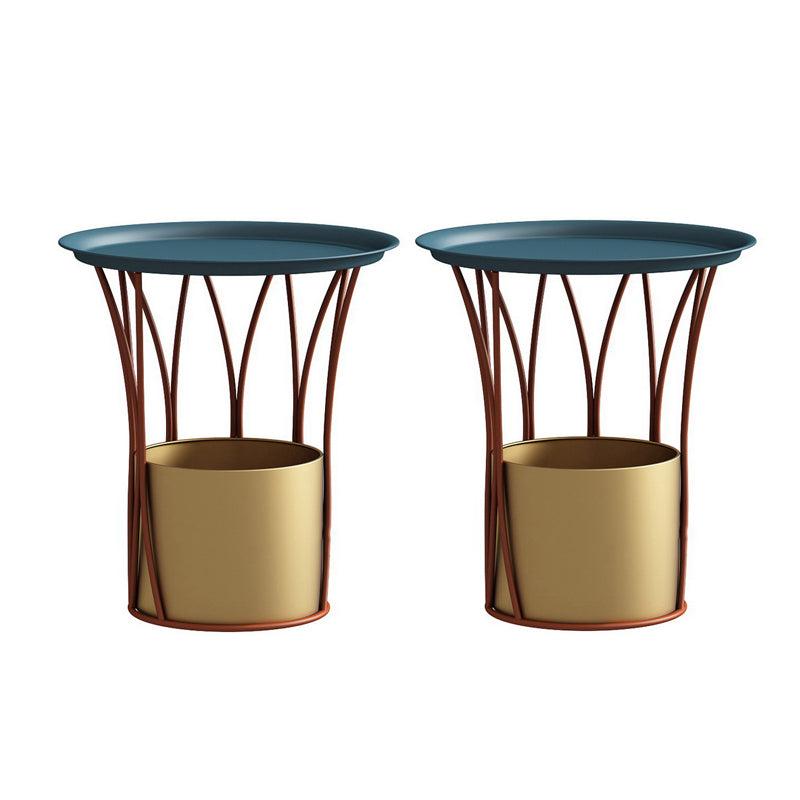 Round Tray Top Side End Table Metal Pedestal Side Table with Storage