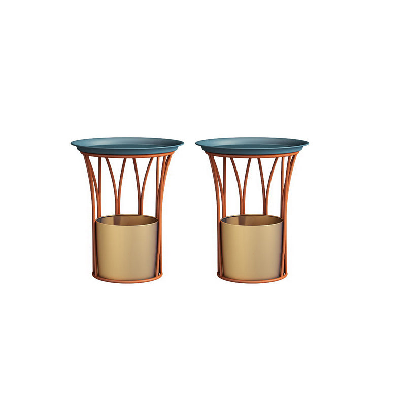 Round Tray Top Side End Table Metal Pedestal Side Table with Storage