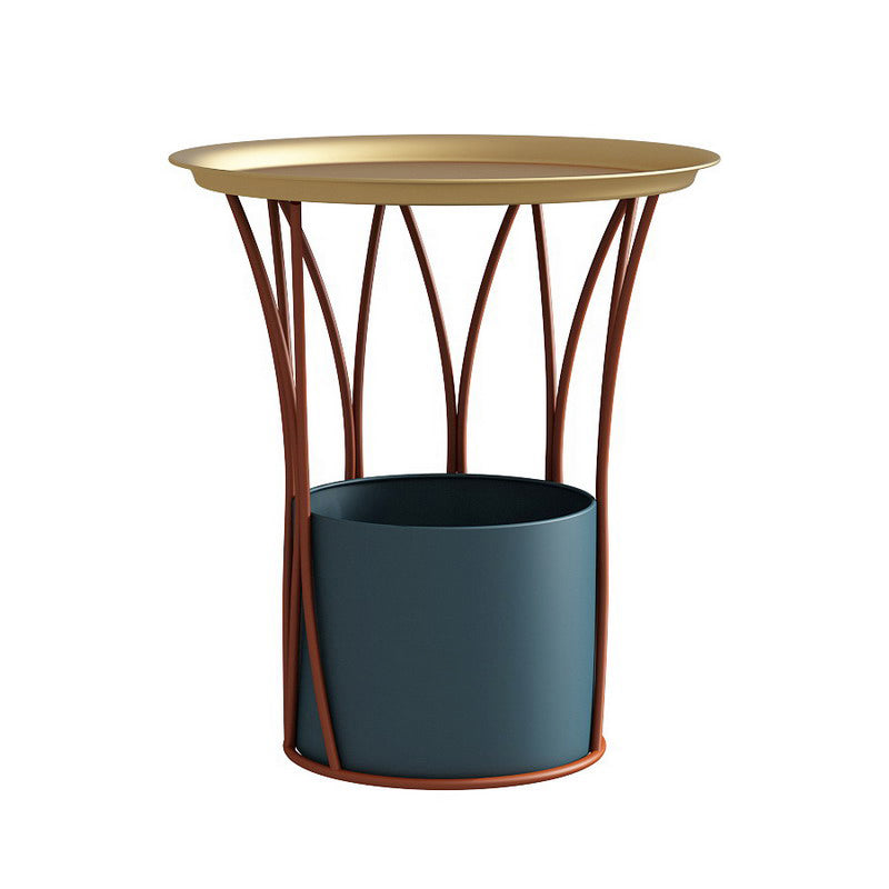 Round Tray Top Side End Table Metal Pedestal Side Table with Storage