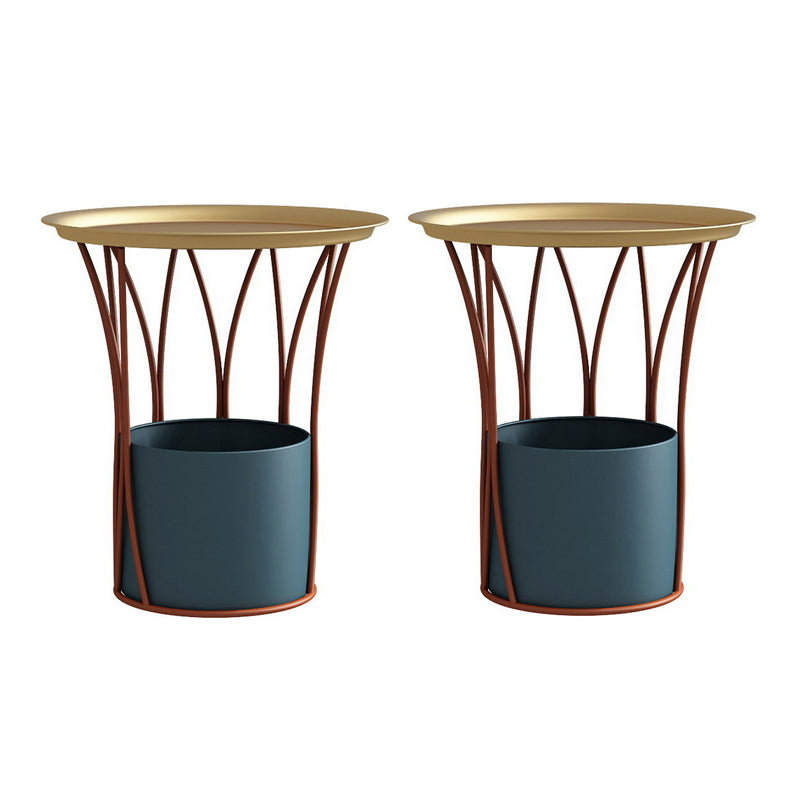 Round Tray Top Side End Table Metal Pedestal Side Table with Storage