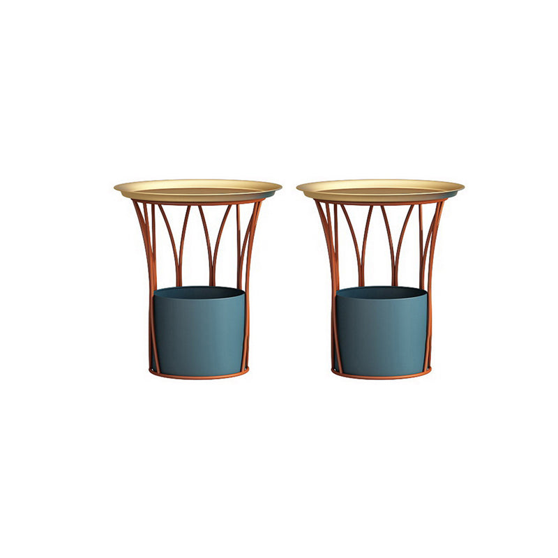 Round Tray Top Side End Table Metal Pedestal Side Table with Storage