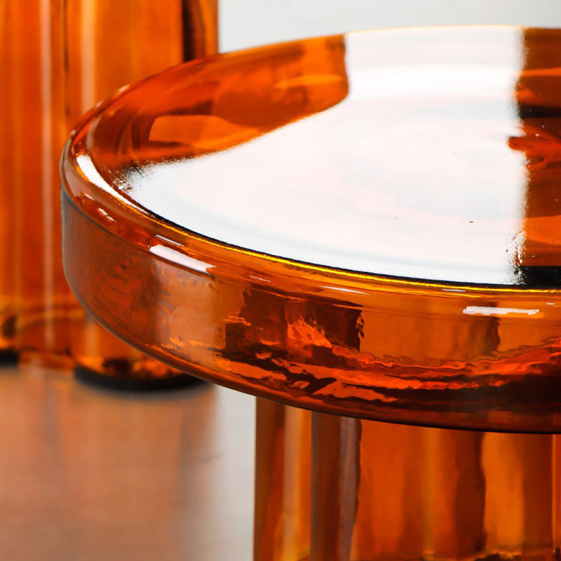 Modern Green/ Brown Round Glass Top Side Table Pedestal End Table