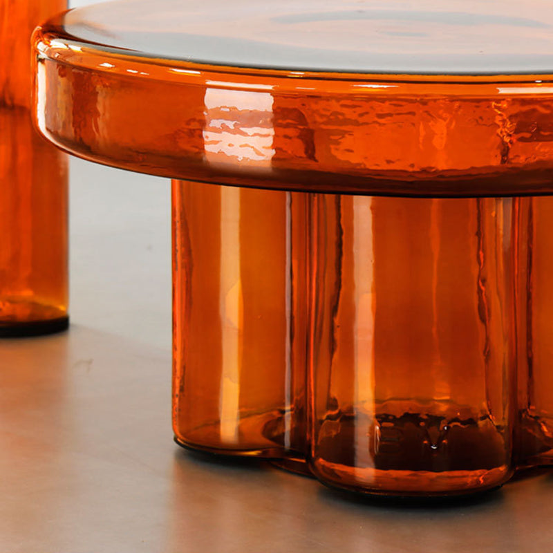 Modern Green/ Brown Round Glass Top Side Table Pedestal End Table