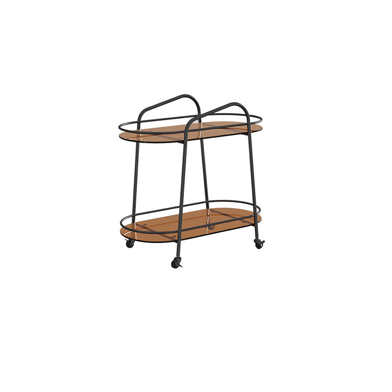 Modern Oval Glass Side Table End Table Metal Base Side Table with Shelf and Wheel