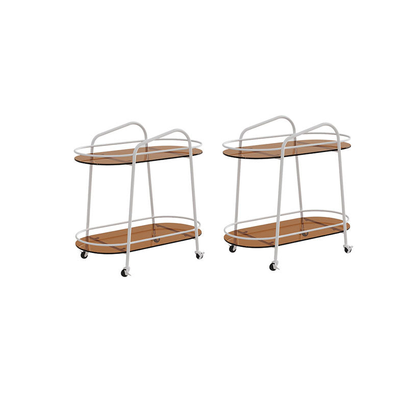 Modern Oval Glass Side Table End Table Metal Base Side Table with Shelf and Wheel
