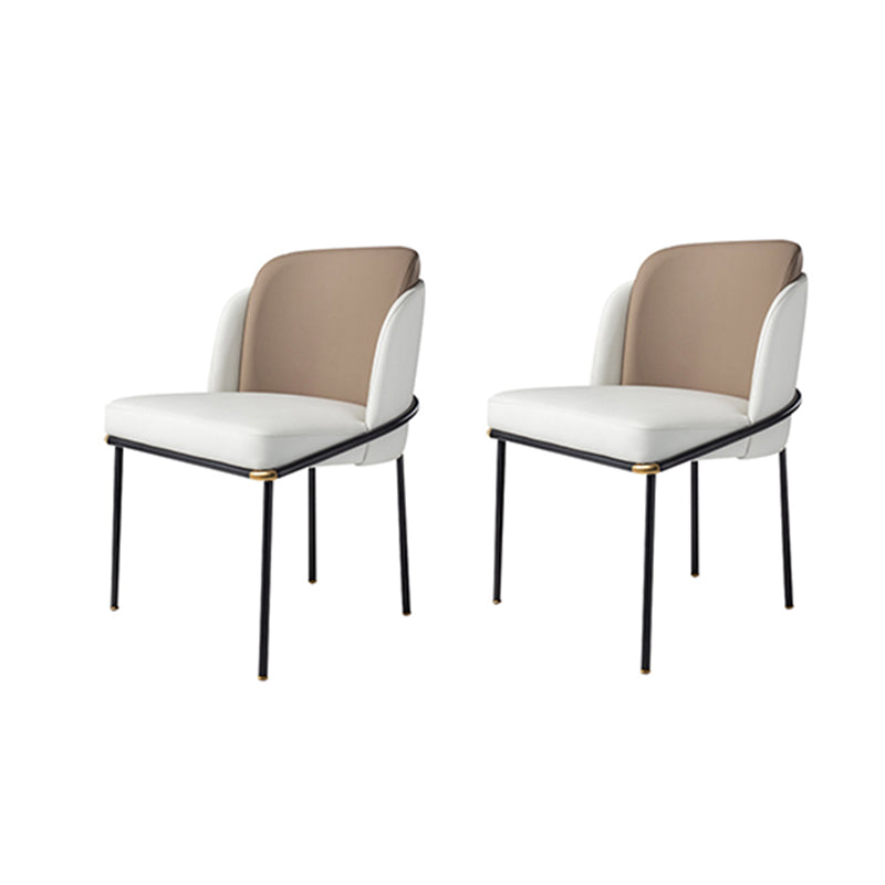 Fixed Back White Lounge Chair Armless Office Chair with Black Legs