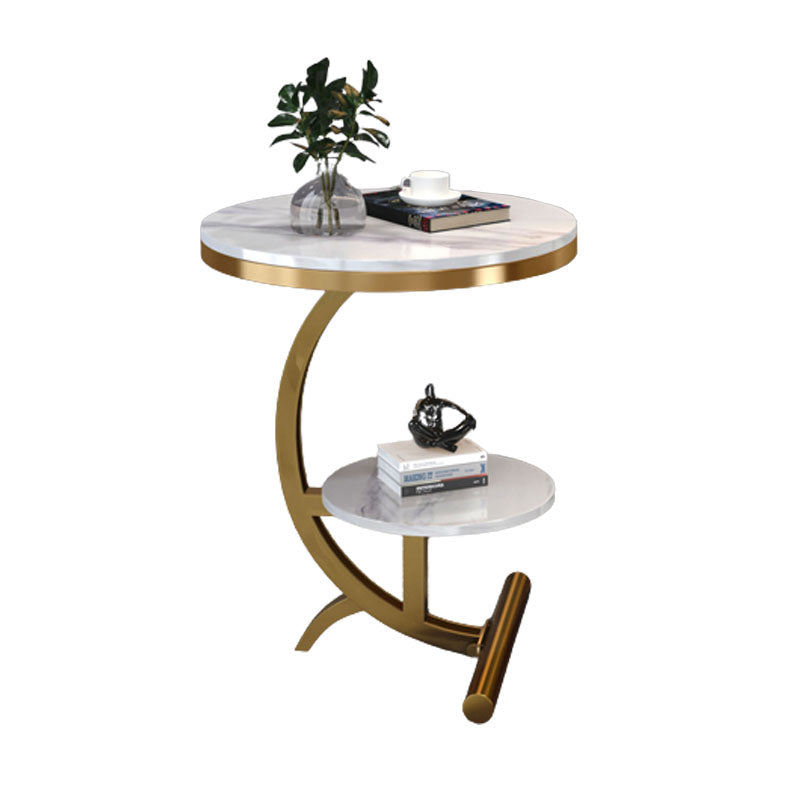Modern Round Marble Top End Table 23.62" Tall Metal C Side Table