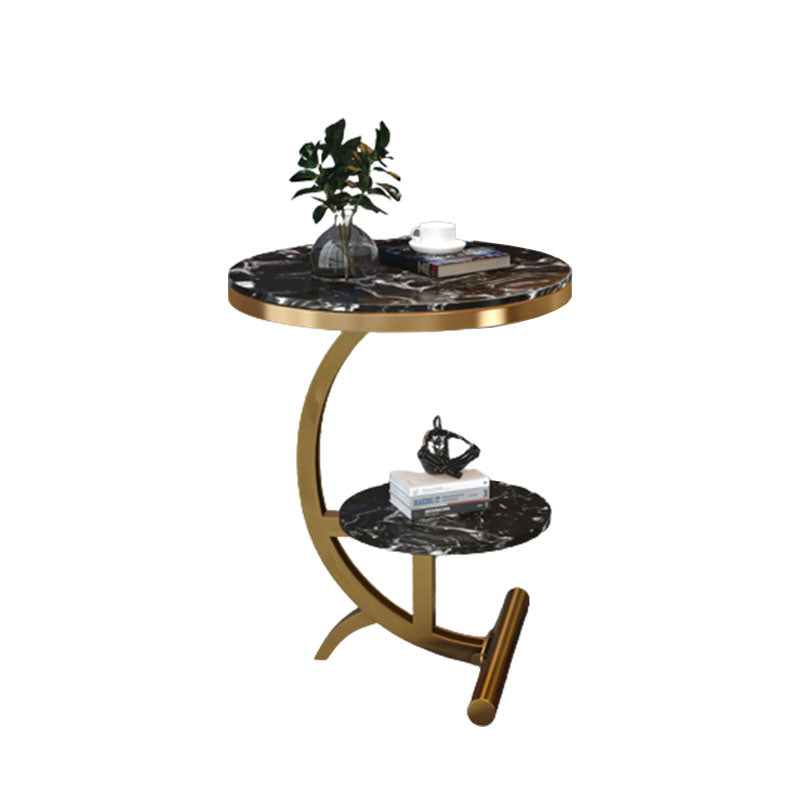 Modern Round Marble Top End Table 23.62" Tall Metal C Side Table