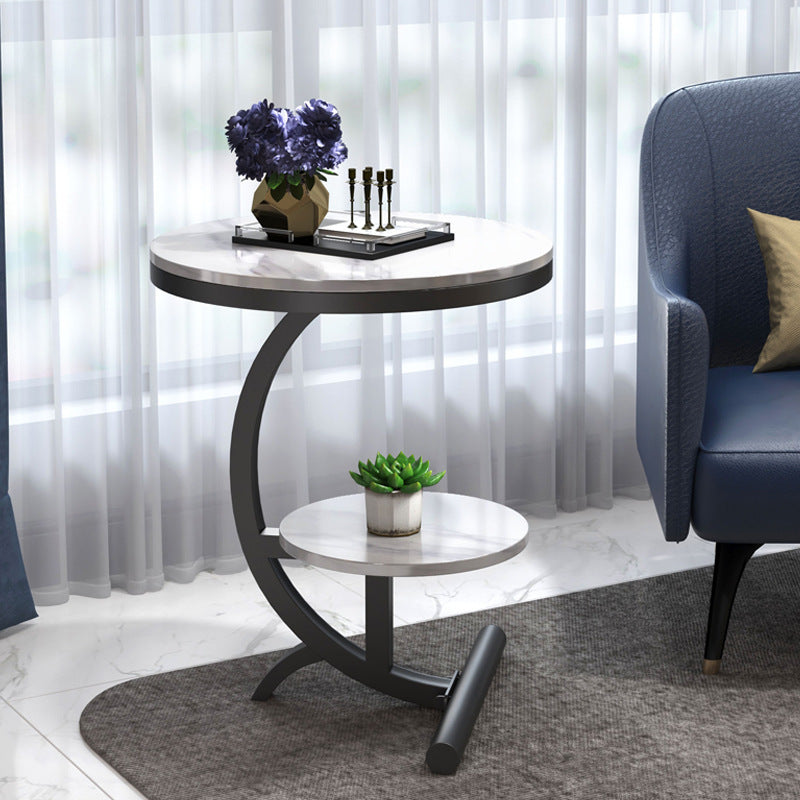 Modern Round Marble Top End Table 23.62" Tall Metal C Side Table