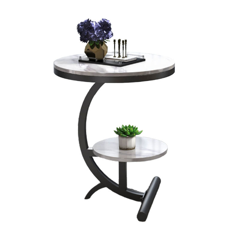 Modern Round Marble Top End Table 23.62" Tall Metal C Side Table