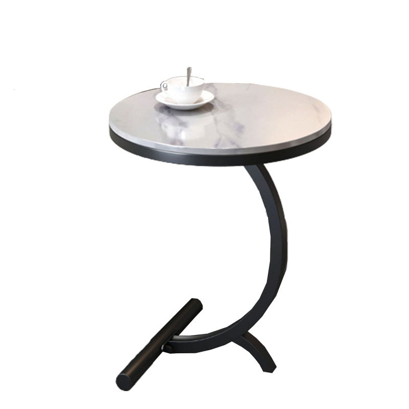 Modern Round Marble Top End Table 23.62" Tall Metal C Side Table