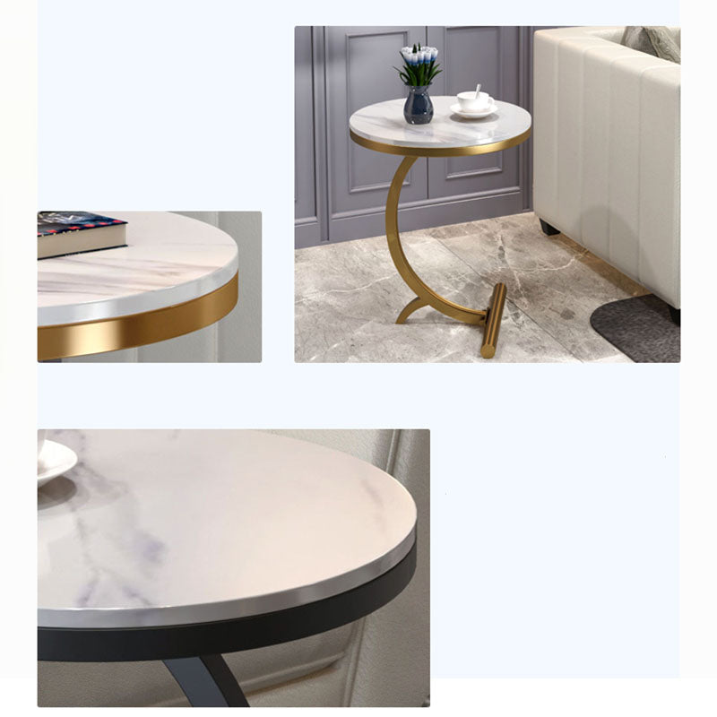 Modern Round Marble Top End Table 23.62" Tall Metal C Side Table