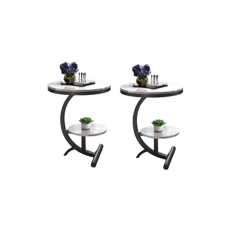 Modern Round Marble Top End Table 23.62" Tall Metal C Side Table