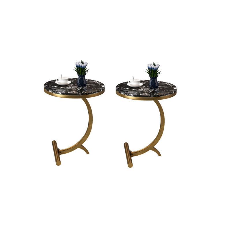 Modern Round Marble Top End Table 23.62" Tall Metal C Side Table