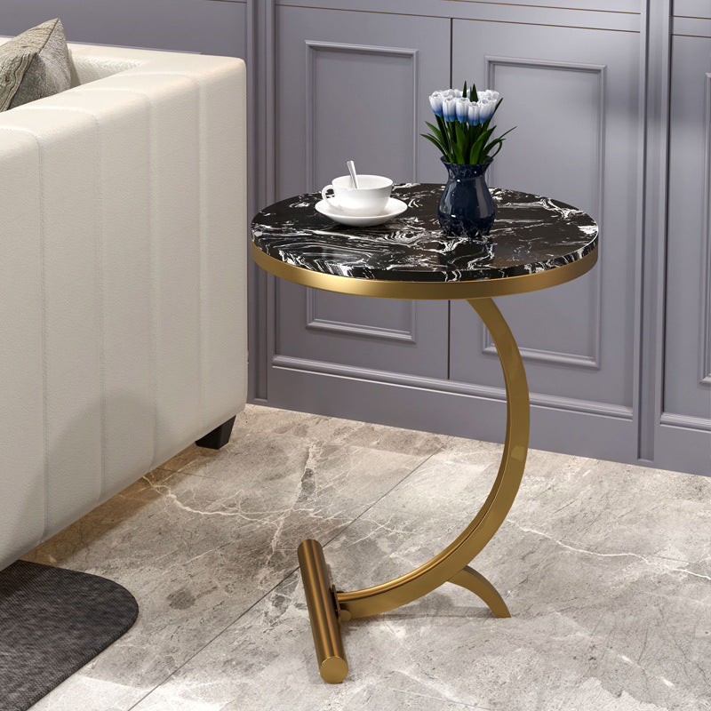 Modern Round Marble Top End Table 23.62" Tall Metal C Side Table