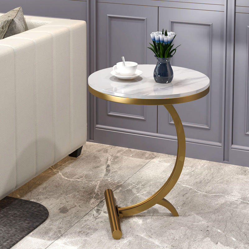 Modern Round Marble Top End Table 23.62" Tall Metal C Side Table