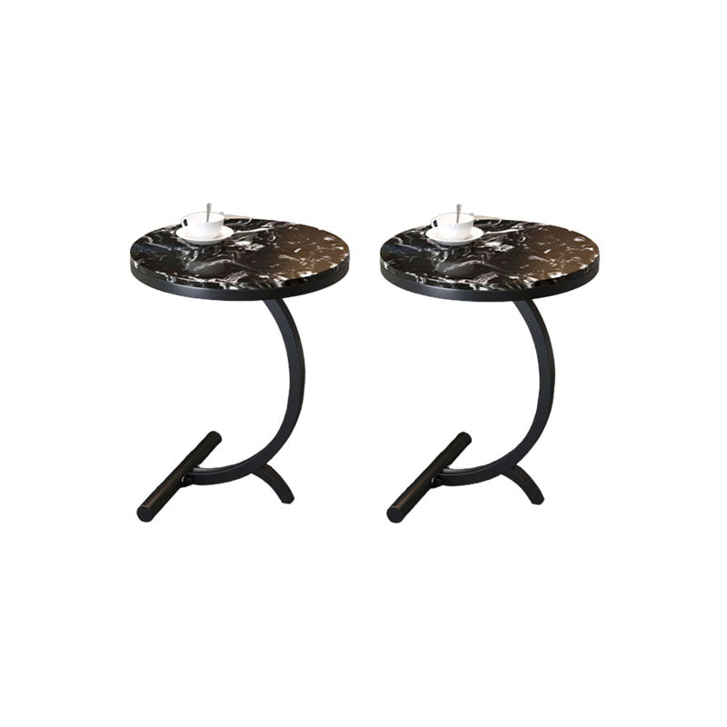 Modern Round Marble Top End Table 23.62" Tall Metal C Side Table